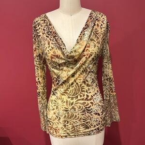 Cache Velvet burnout and Mesh Cheetah Floral print Blouse.Size XS